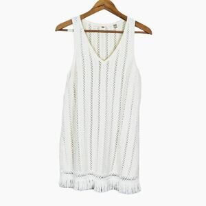 Anthropologie Size S Sleeveless Knit Tunic Fringe Hem Cream